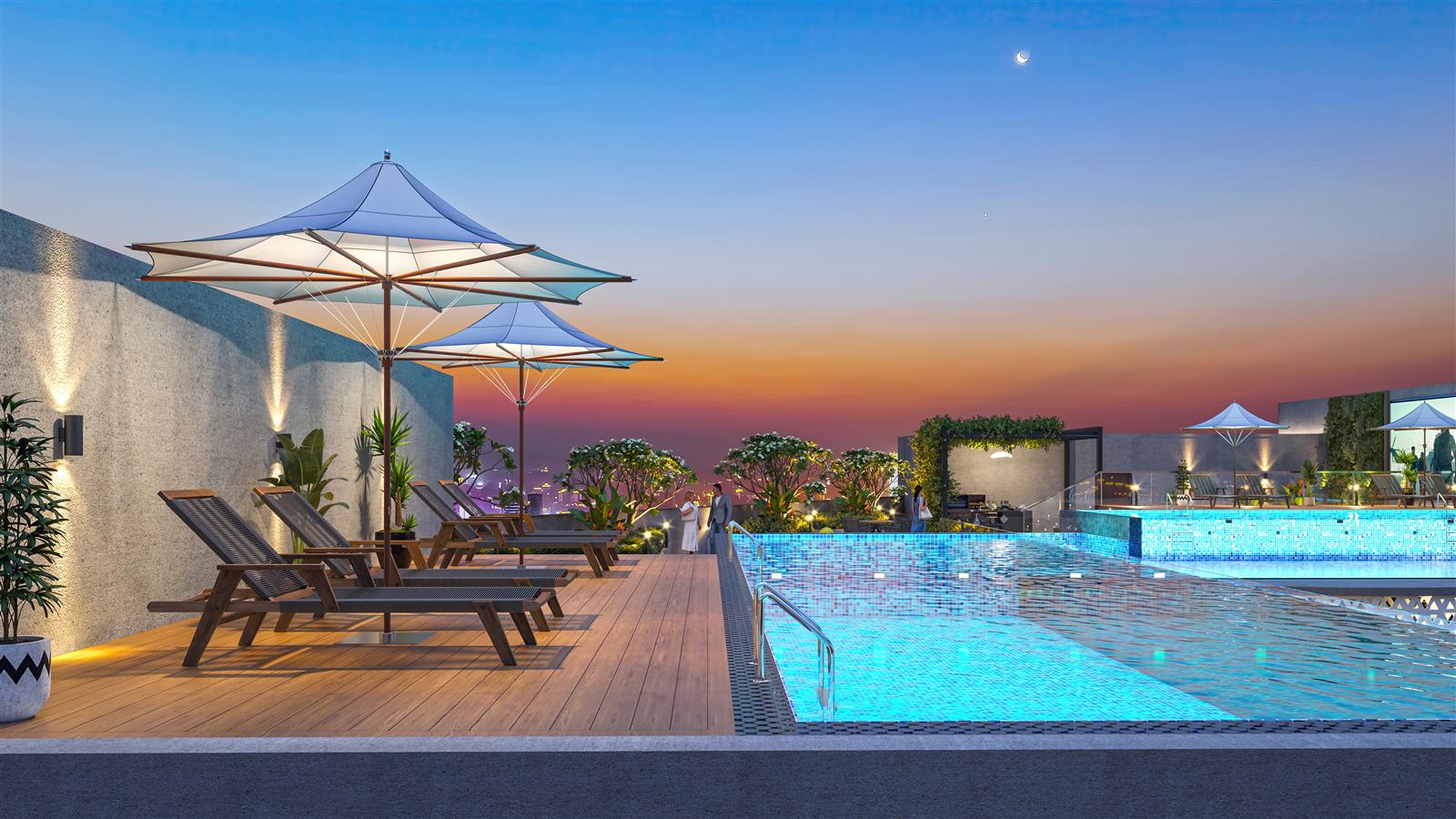 High-Rise Sky Villas — Swimming Pool Evening